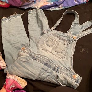 Kids blue jeans overalls